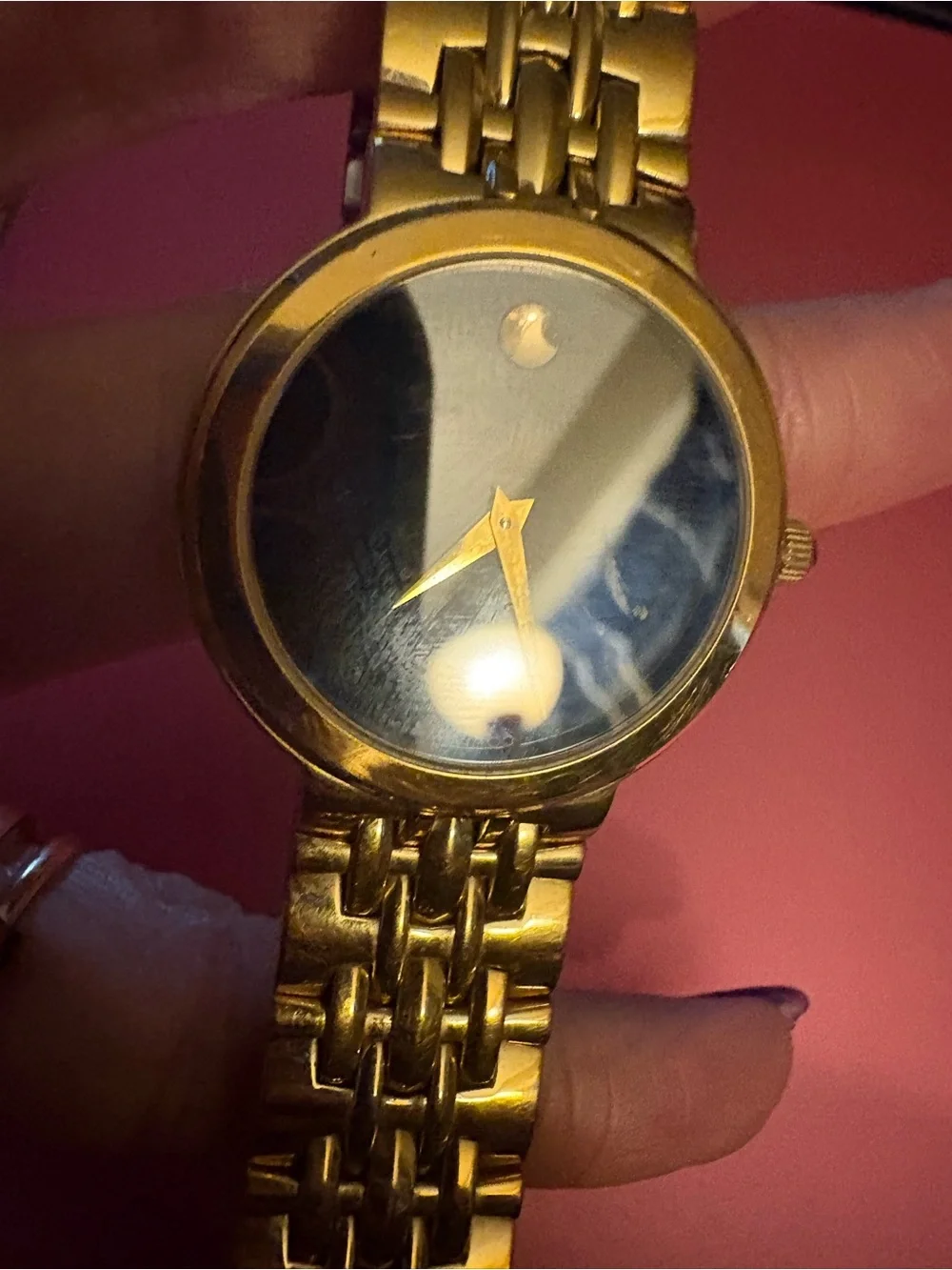 Movado Gold-Tone Bracelet Watch with Black Dial